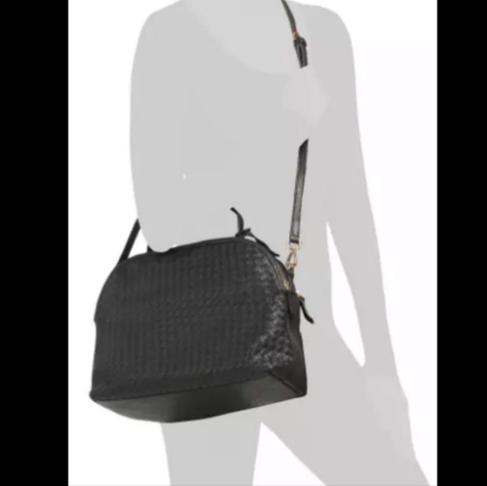 Giorgia Milani Italian Leather Woven  Black Satchel